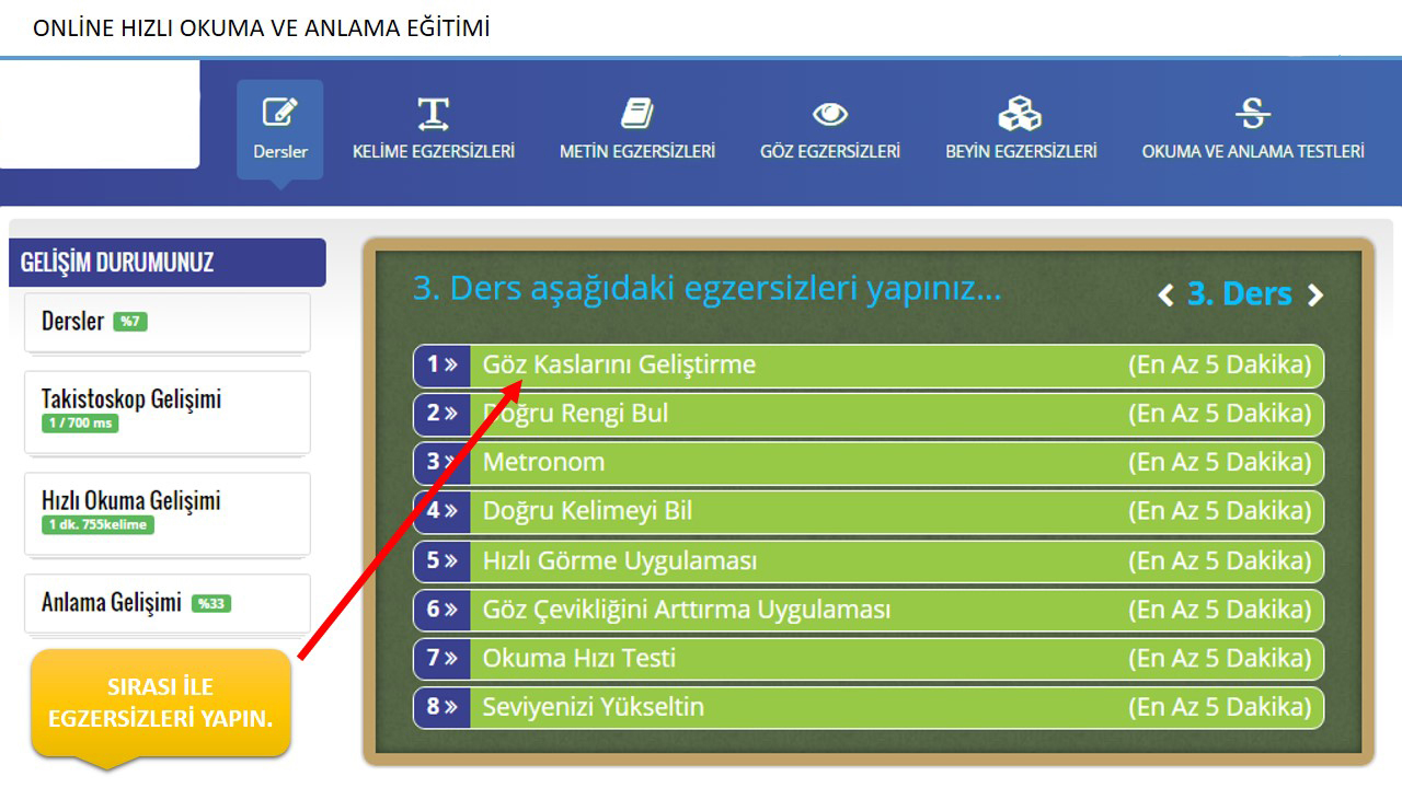 Online Hızlı Okuma Egzersizleri